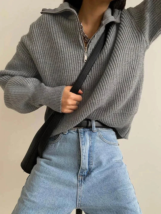Pull Zippé | Maille Côtelée | Confort et Style Décontracté